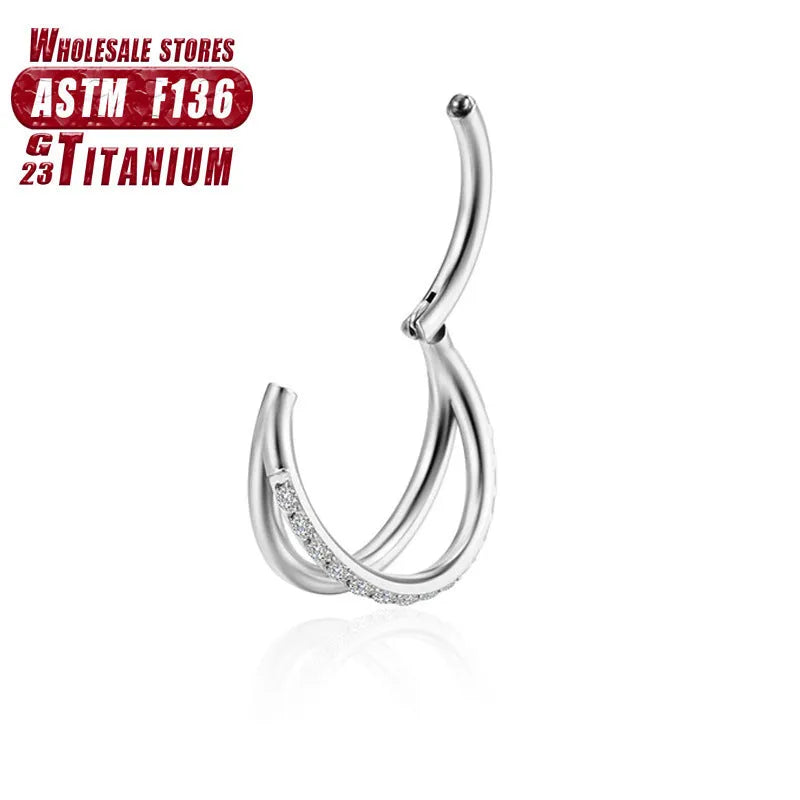 Titanium alloy fork nose ring with diamond-cut finish shown in silver colour.