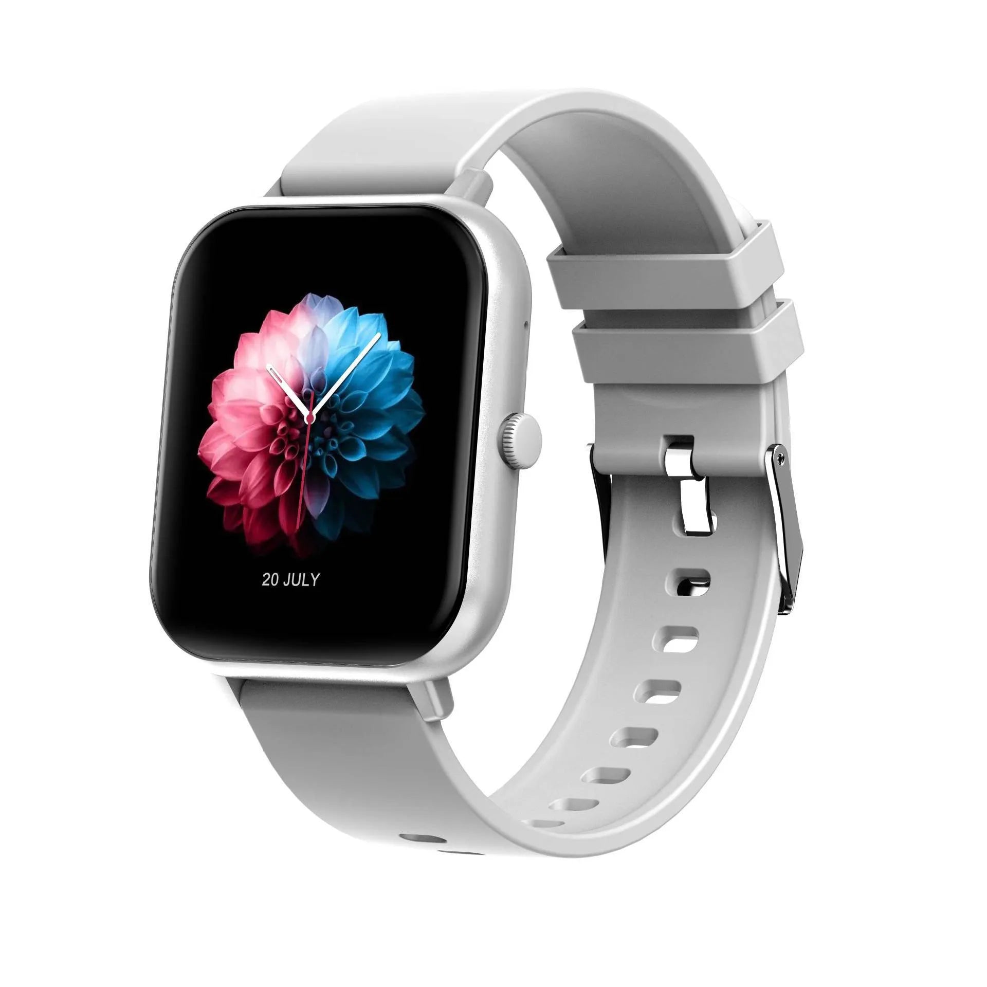 Bluetooth smart watch in black with AI voice, heart rate monitor, and TFT touch screen on wrist.
