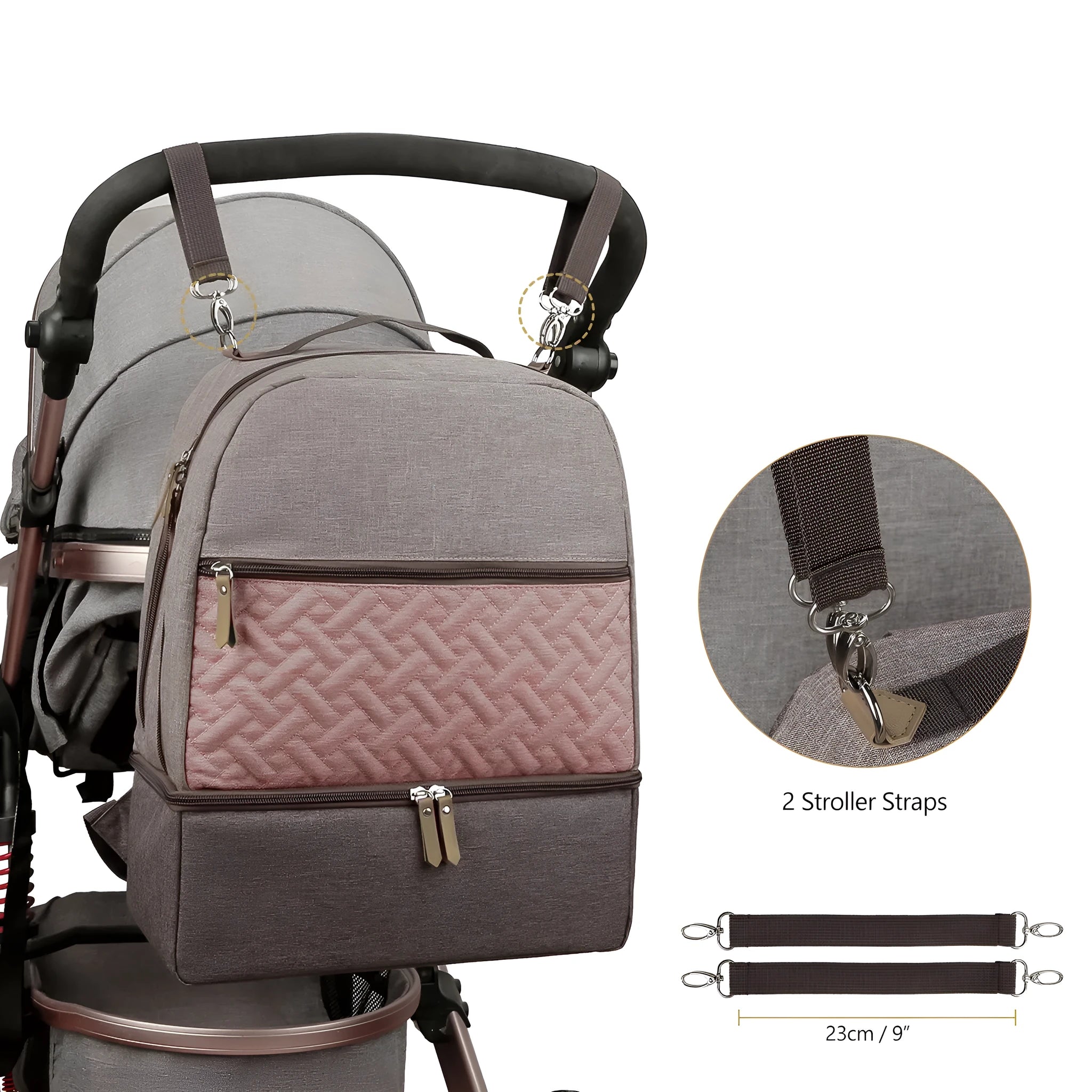 Mother and child travel mummy bag – grey Oxford cloth insulated backpack with curved shoulder straps