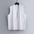 Men's summer loose fit linen sleeveless vest in solid colour, pure flax, size M to 9XL