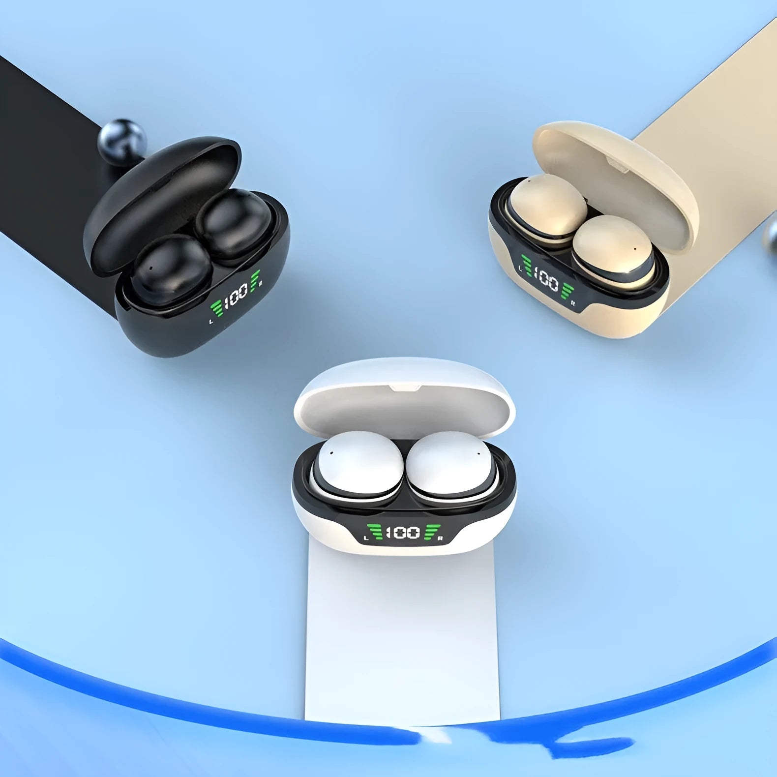Super mini wireless Bluetooth-compatible headset in black with digital display screen