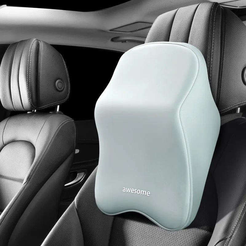 Memory foam car lumbar pillow set with large headrest and big waist rest in geometry pattern, black cover