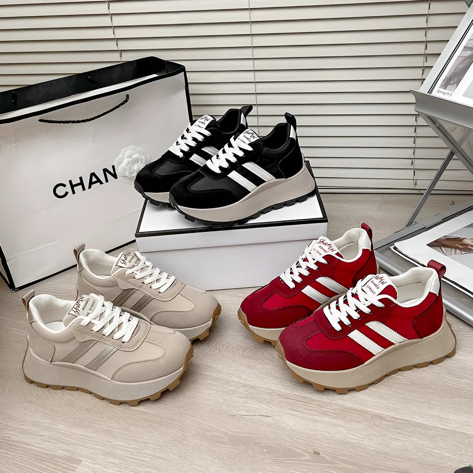 Women's platform casual sneaker in beige with round toe and mid-cut design