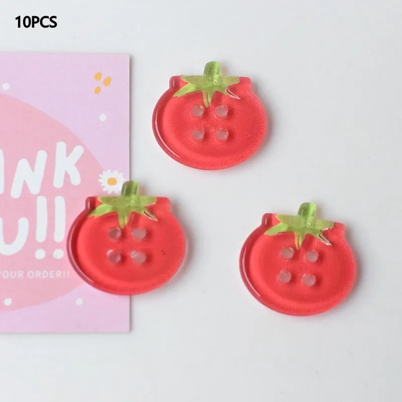 Tomato button ornament made of plastic or resin with printed pattern in medium size mixed colours