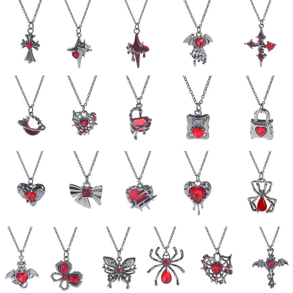 Halloween necklace with bat and spider pendants in electroplated zinc alloy on regular chain