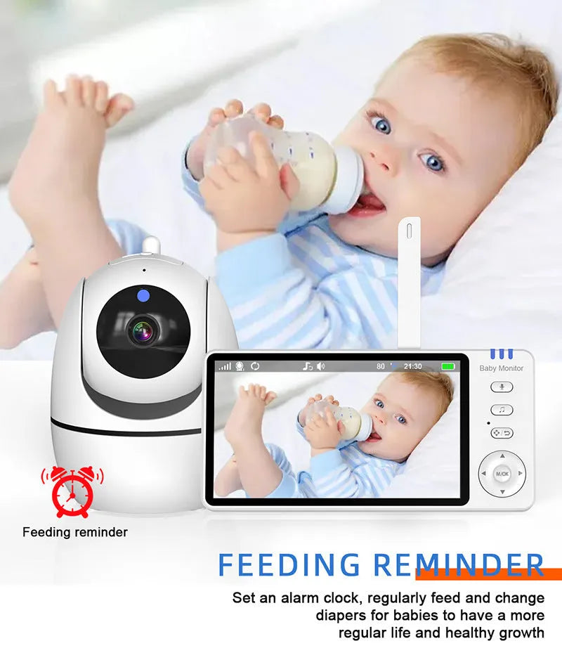 White HD wireless baby monitor with 5.0-inch LCD screen and camera on a nursery shelf