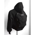 Men's back schoolbag design coat in light gray with hood and floral print, front view