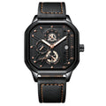 Men's quartz sports watch with belt-style strap in black, gold, or silver colours