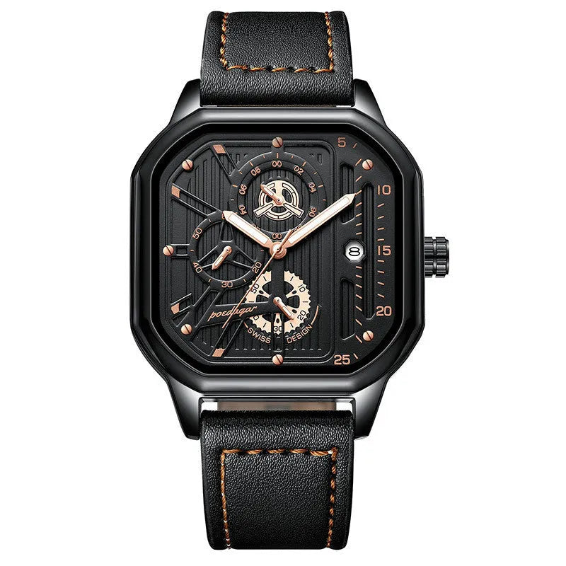 Men's quartz sports watch with belt-style strap in black, gold, or silver colours