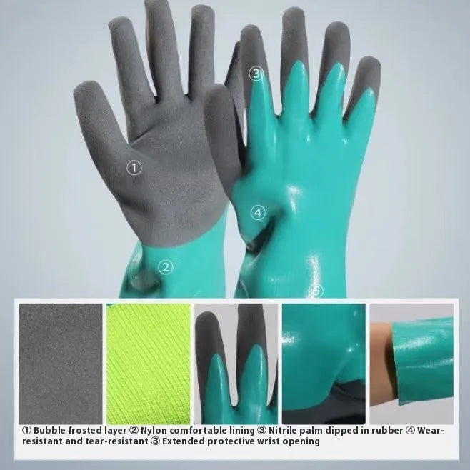 Wanghai women's waterproof lengthened nitrile gloves, navy blue, free size, 27cm length