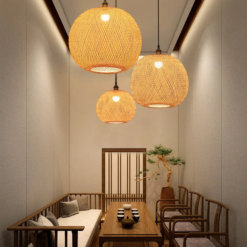 Zen Tea Room Pastoral Hall Chandelier ceiling light fitting with bulb, available in 20-55cm diameters for bedroom and leisure spaces