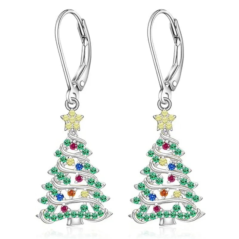 Christmas tree earring pendant with star element in white gold colour finish