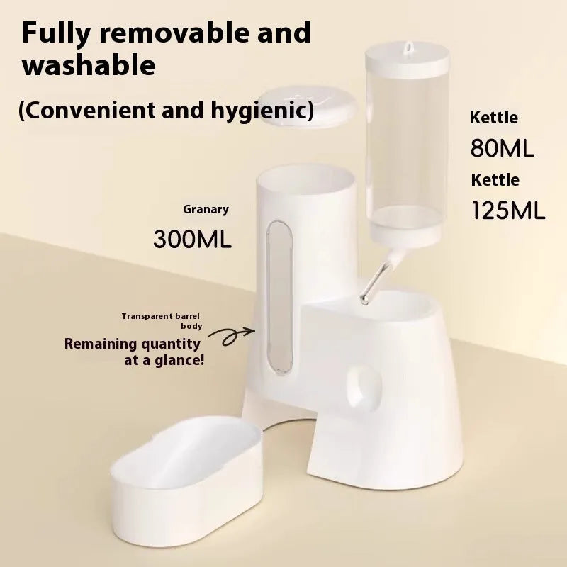 Hamster automatic drinking water feeder with food basin in blue pink or white colour options