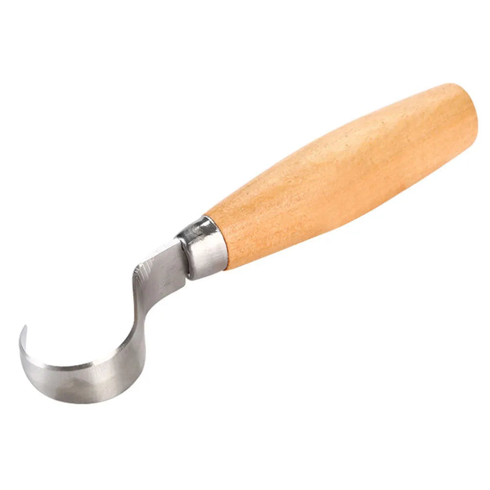 Stainless steel spoon carving knife with wood handle, 100mm length, sharp blade for hardwood carving