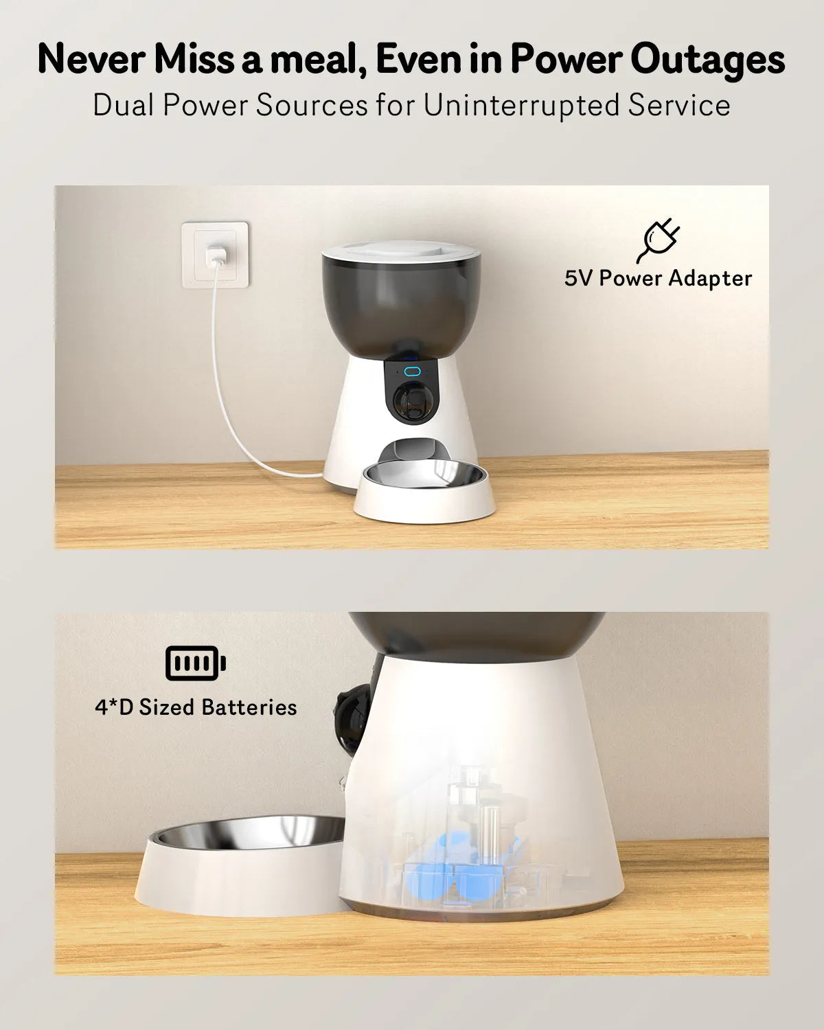 Automatic cat feeder with 1080P camera, night vision, 5G WiFi, two-way audio, 4L capacity, stainless steel tray, and low food alert
