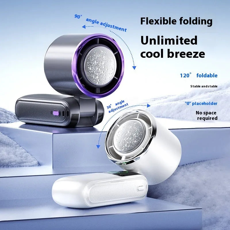 Portable foldable neck fan in white with adjustable speed control and 4000mAh battery