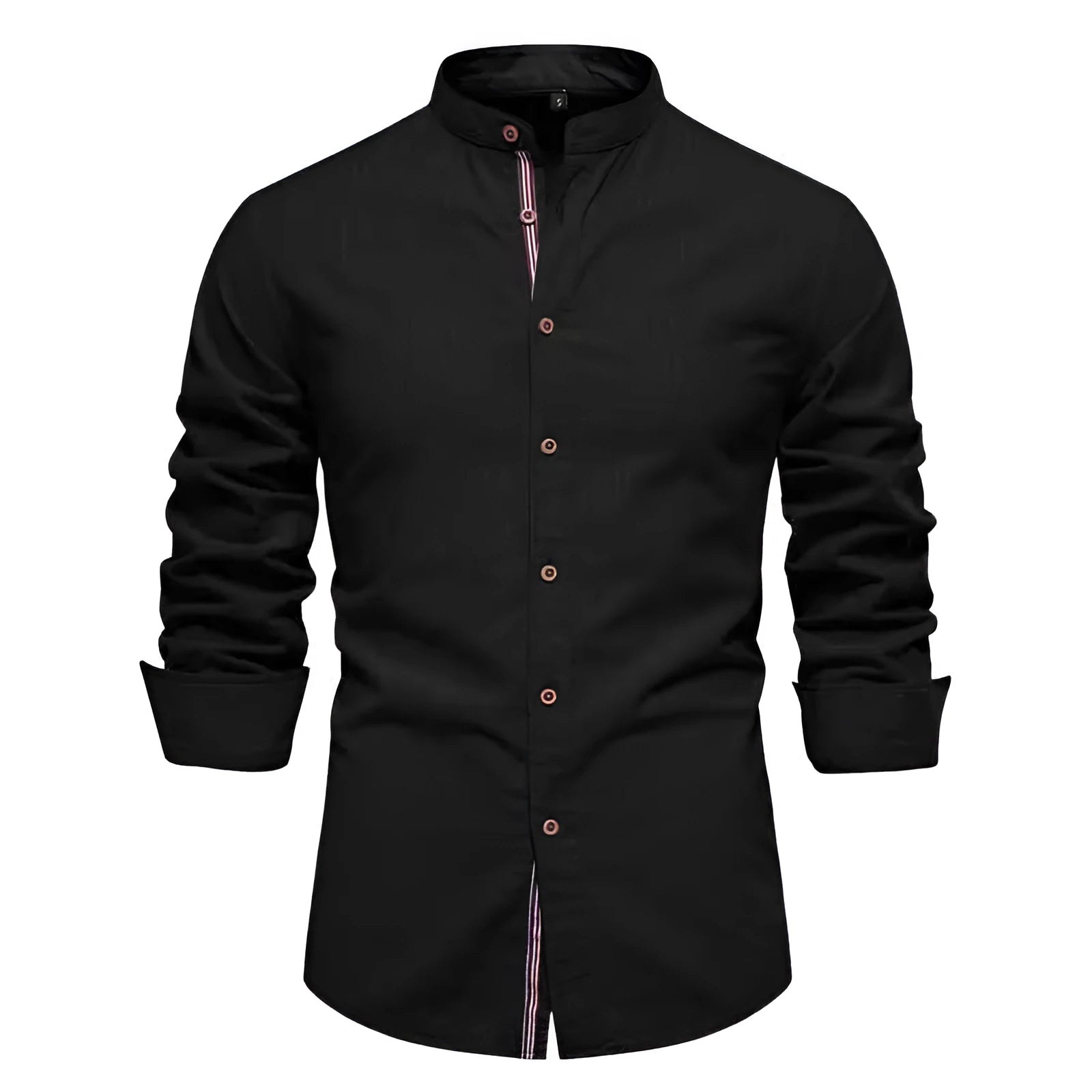 Men's solid colour linen blend long sleeve shirt in ivory white, front view, with non-iron finish