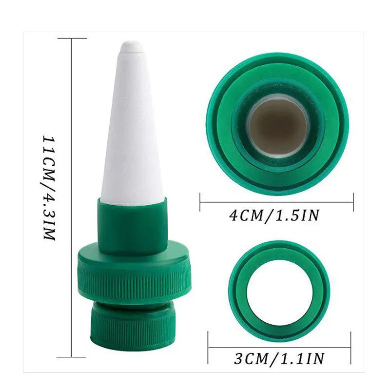 Green ceramic plant dripper irrigation device for use with cola bottles