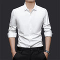 Seamless high elastic long sleeve anti-wrinkle shirt cardigan in white with four-sided stretch fabric