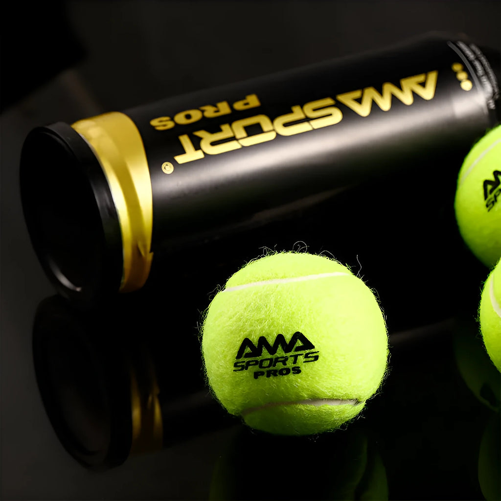 Three high elasticity cage plate training tennis balls in black, green, and yellow for durable sports practice