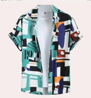 Men's 3D digital stitching print camouflage cardigan shirt, loose fit, short sleeve, summer style, polyester fibre