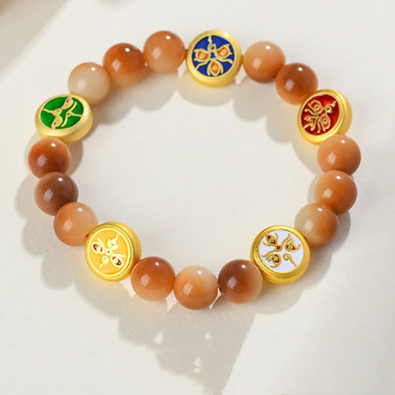 Yellow handmade bodhi seed bracelet with round beads, adjustable 14 to 17 inches, national style for women