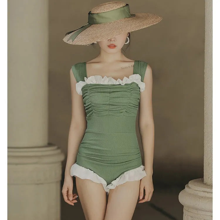 Triangle quick-drying slimming one-piece swimsuit for women in black, green, or pink, sizes M L XL