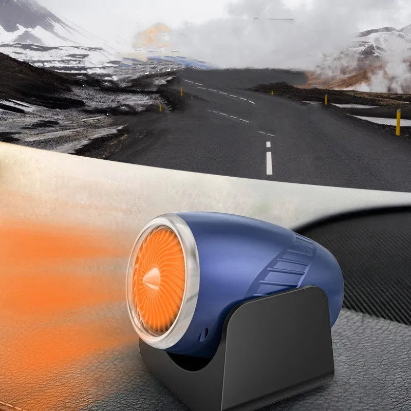 Navy blue 12v car heating fan with large air outlet for fast fog and frost removal