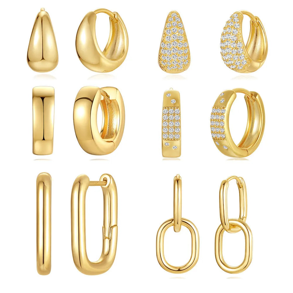 Gold electroplated brass diamond earclip earrings with geometric round design on copper base
