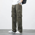 Men's plus size loose straight-leg nylon overalls in Army Green, front view
