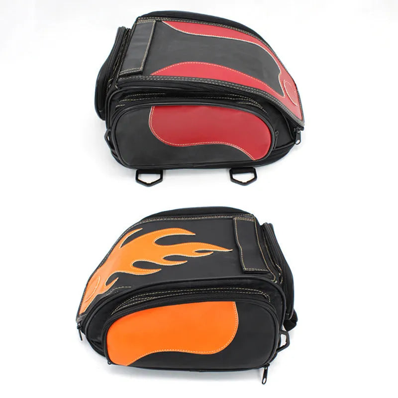 Retro motorcycle tail bag in black for helmet storage with waterproof PVC construction