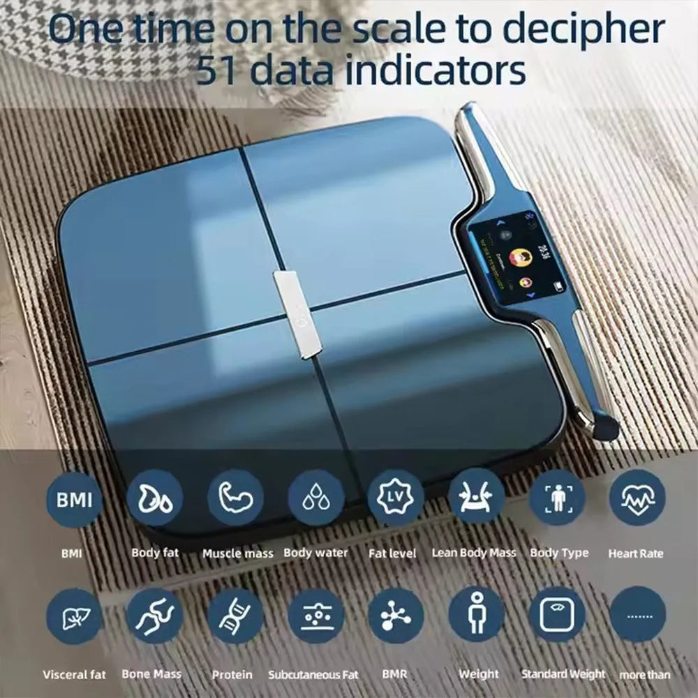 Black eight-electrode body fat weighing scale with digital display for household use