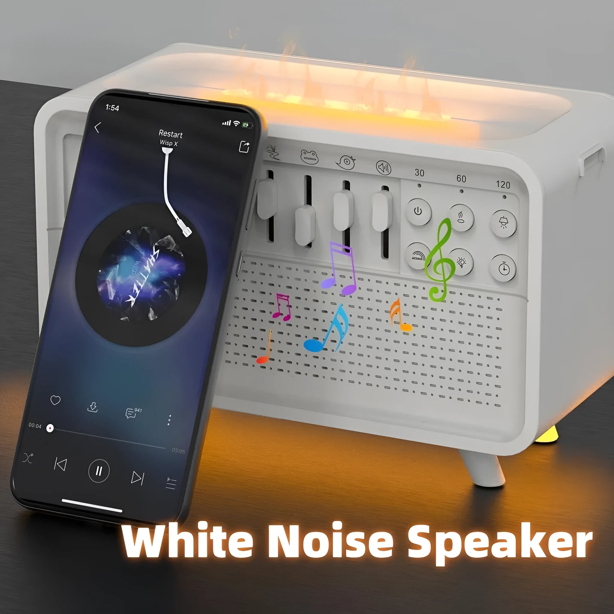 3 in 1 Bluetooth speaker white noise humidifier night light machine in white geometric design
