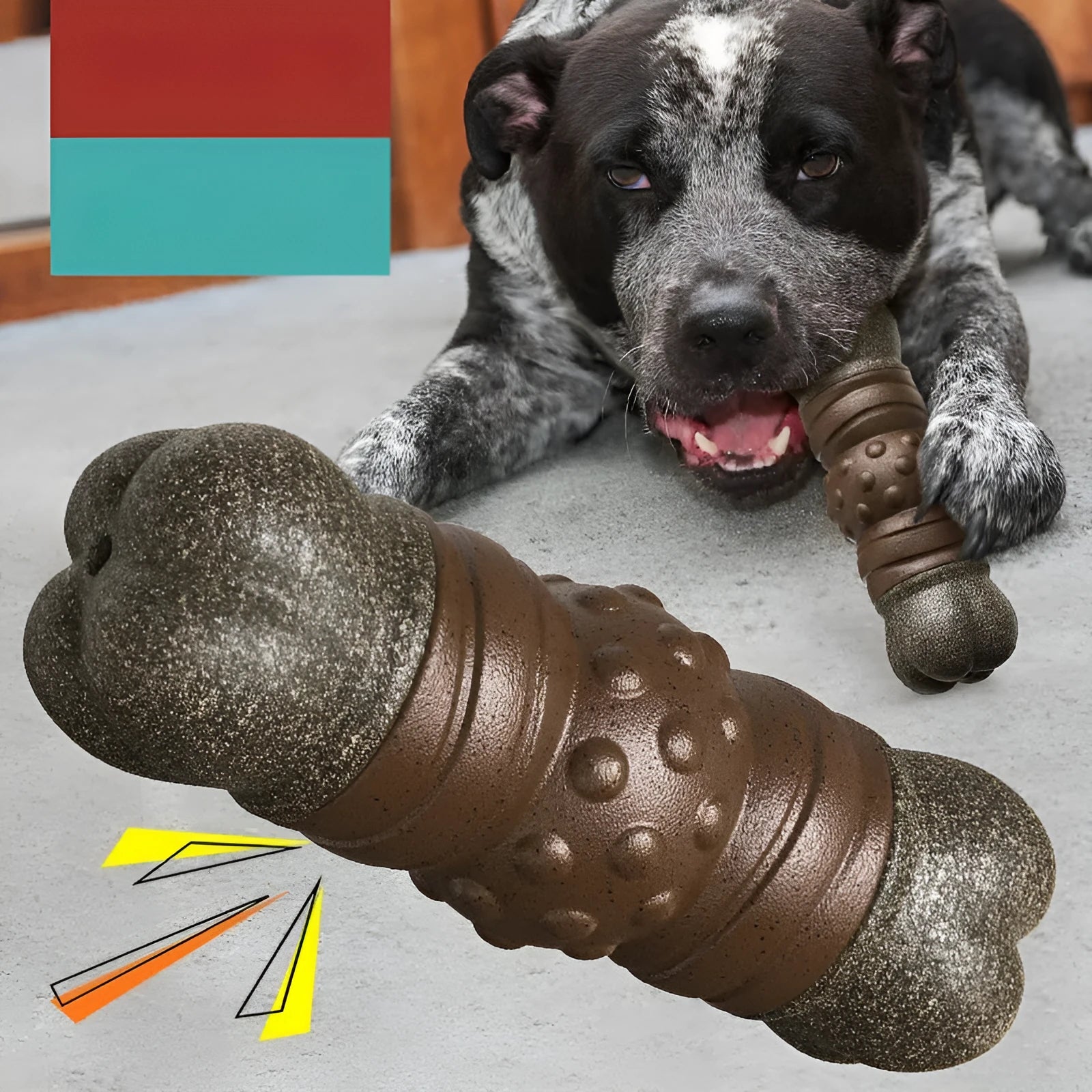 Wood colour plastic bone-shaped dog toothbrush chew toy