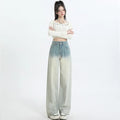 Women's gradient blue straight-leg trousers in denim fabric with wide leg silhouette