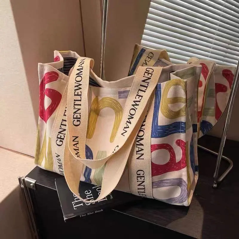 Canvas women's travel tote bag with large capacity and printed design options