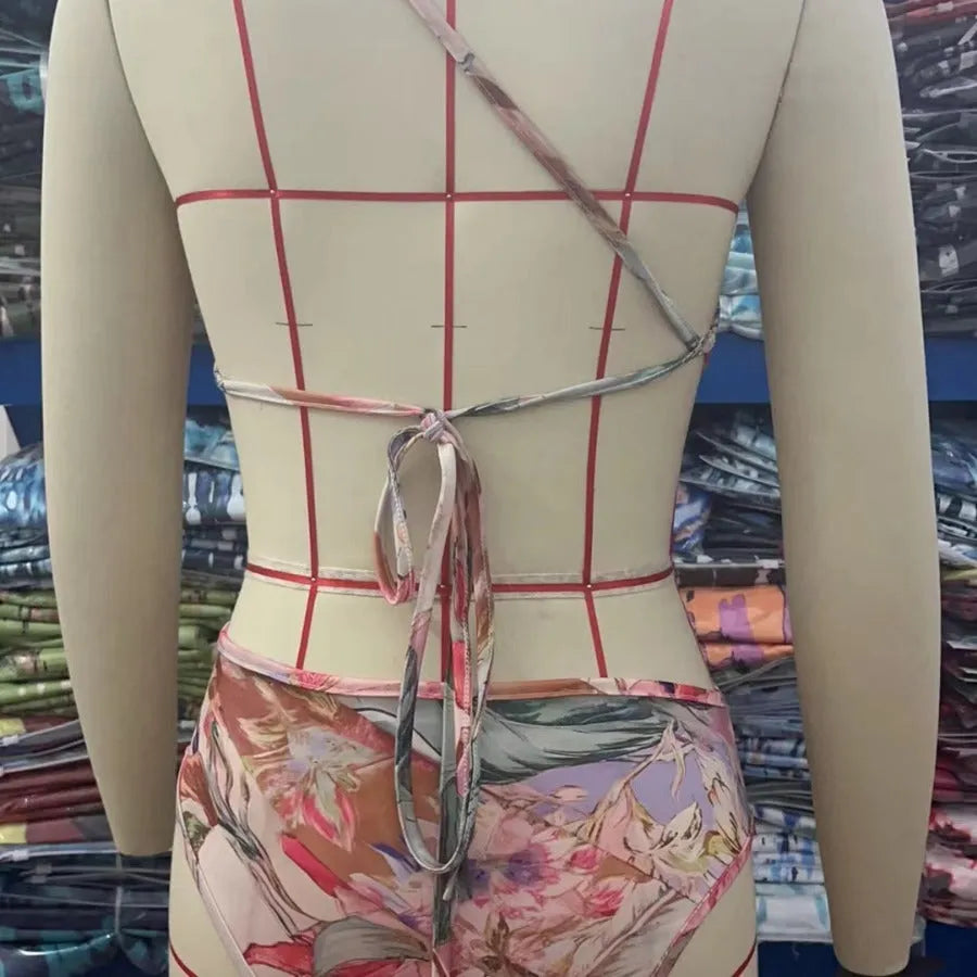 Women's rose gold pattern swimsuit made of polyester, summer style, available in sizes S to XXXL