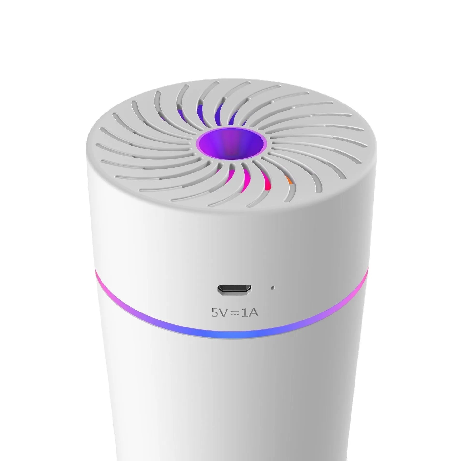 Black and white USB car humidifier with aromatherapy function on a car dashboard