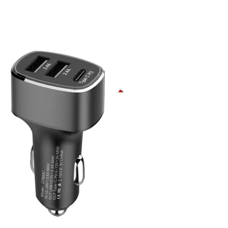 Car charger dual USB TYPE C PD QC 3.0 2.0 fast charger metal flame retardant PC 6000mA 12-24V