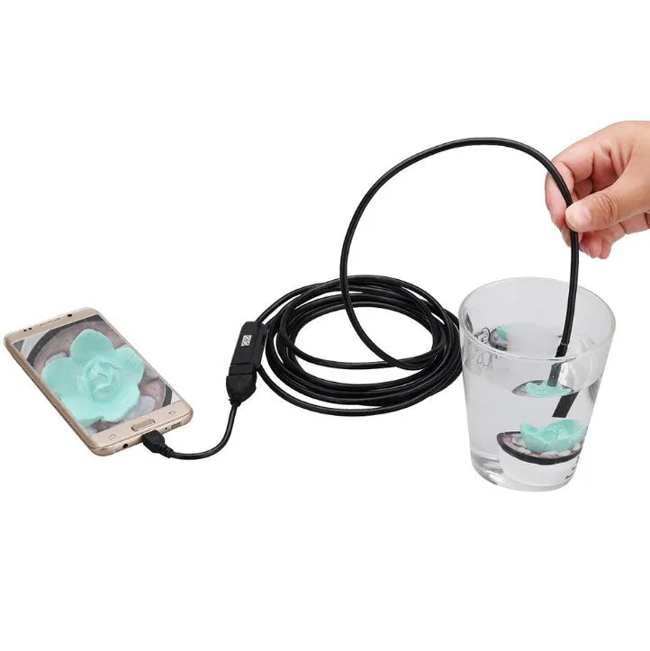 OWSOO USB endoscope camera with 7mm lens, 5 metre cable, hook, magnet, and side mirror accessories