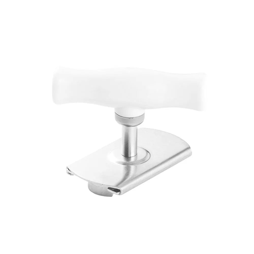 Stainless steel manual adjustable bottle opener with white PP handle and gear mechanism