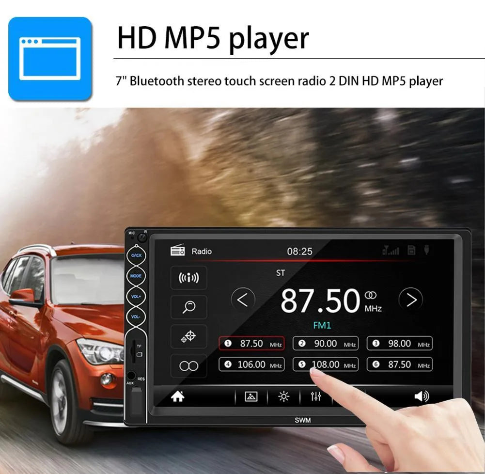 7-inch double DIN car MP5 player with TFT screen and USB Bluetooth Android iPhone support, panel 178x100mm