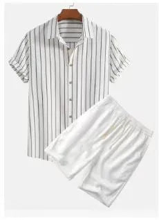 Men's beach style short sleeve shirt and shorts suit in polyester, available in multiple colours