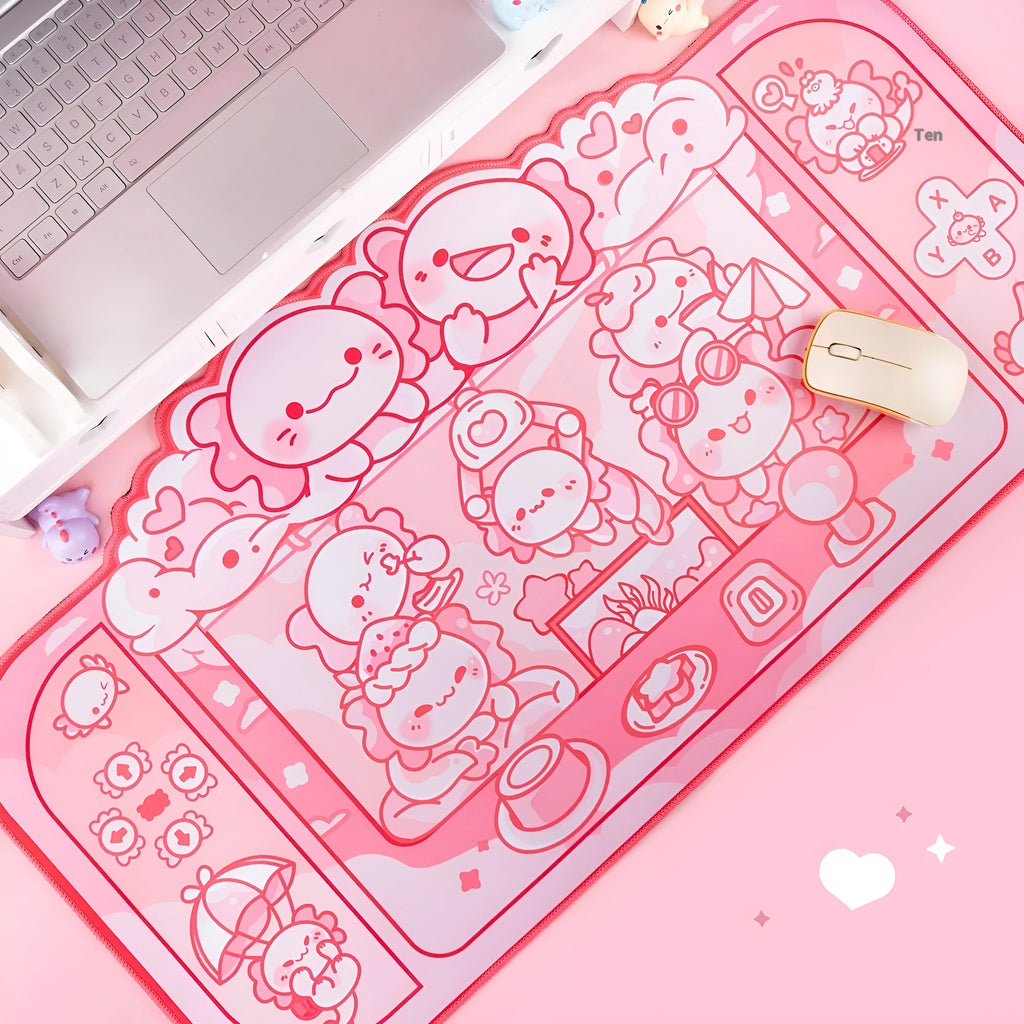Large rectangular cloth mouse pad with hexagonal dragon crane machine cartoon design, measuring 75cm by 40cm.