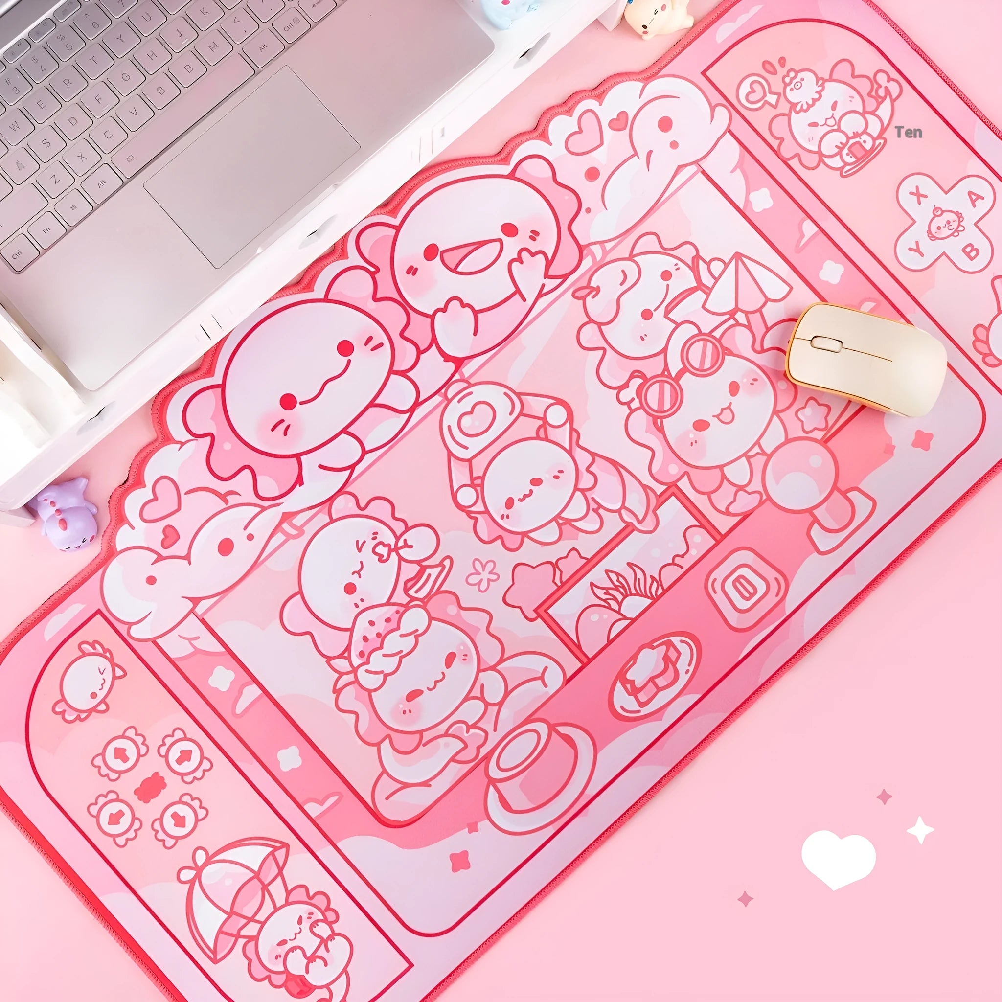 Large rectangular cloth mouse pad with hexagonal dragon crane machine cartoon design, measuring 75cm by 40cm.