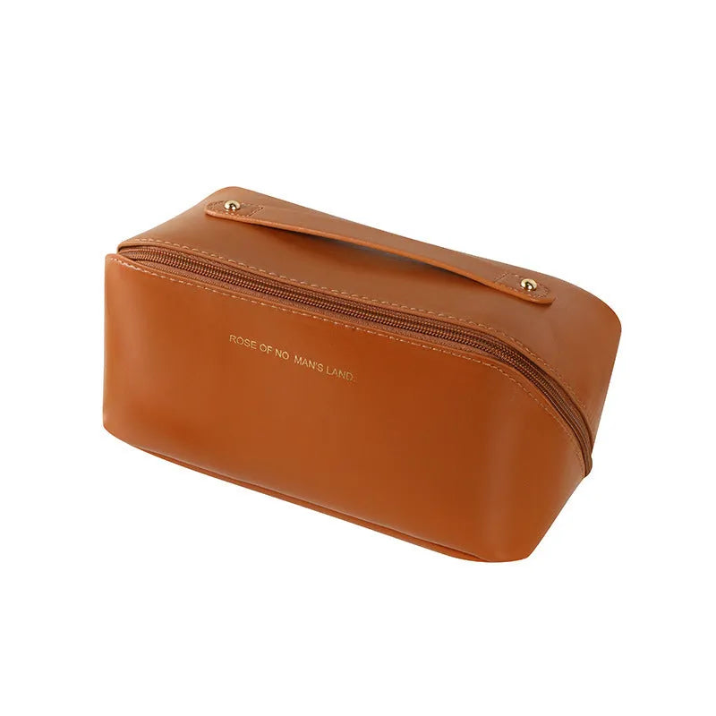 Korean style large capacity pillow cosmetic bag in milky white with waterproof PVC and letter pattern