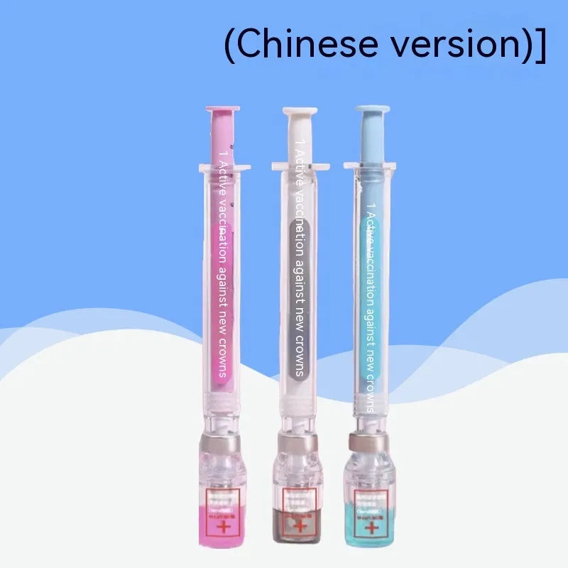 Vaccine pen creative gel pen plastic shell 0.5mm black ink 15.7cm length cap style