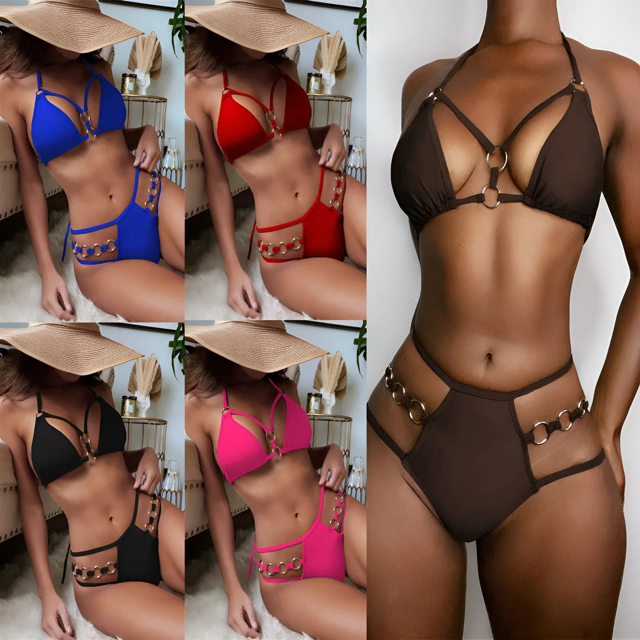Women's separated nylon bikini swimwear set with matching shorts in five colour options