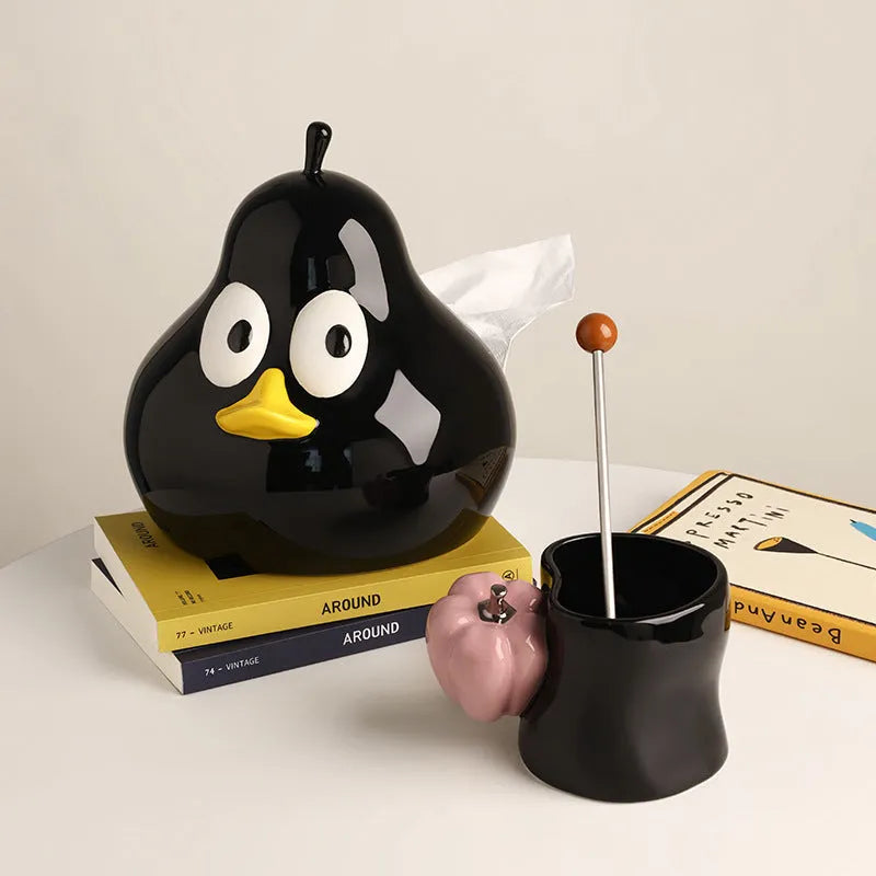 Ceramic pear-shaped tissue box with cute animal design in green colour option