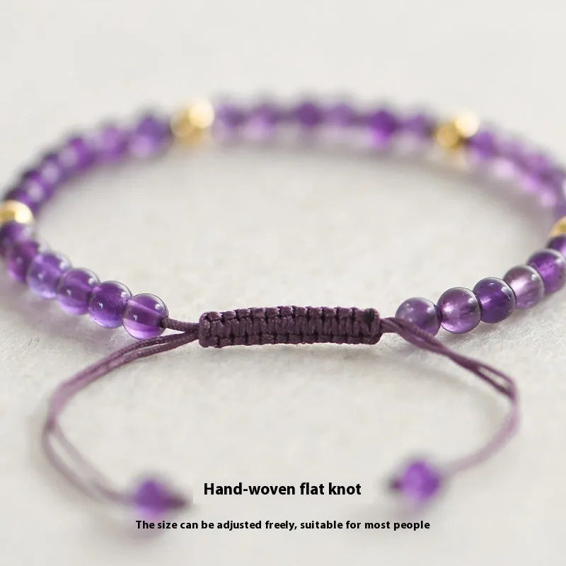 Handmade 4mm natural amethyst bracelet with 14K gold plating, purple crystal beads, unisex geometric design